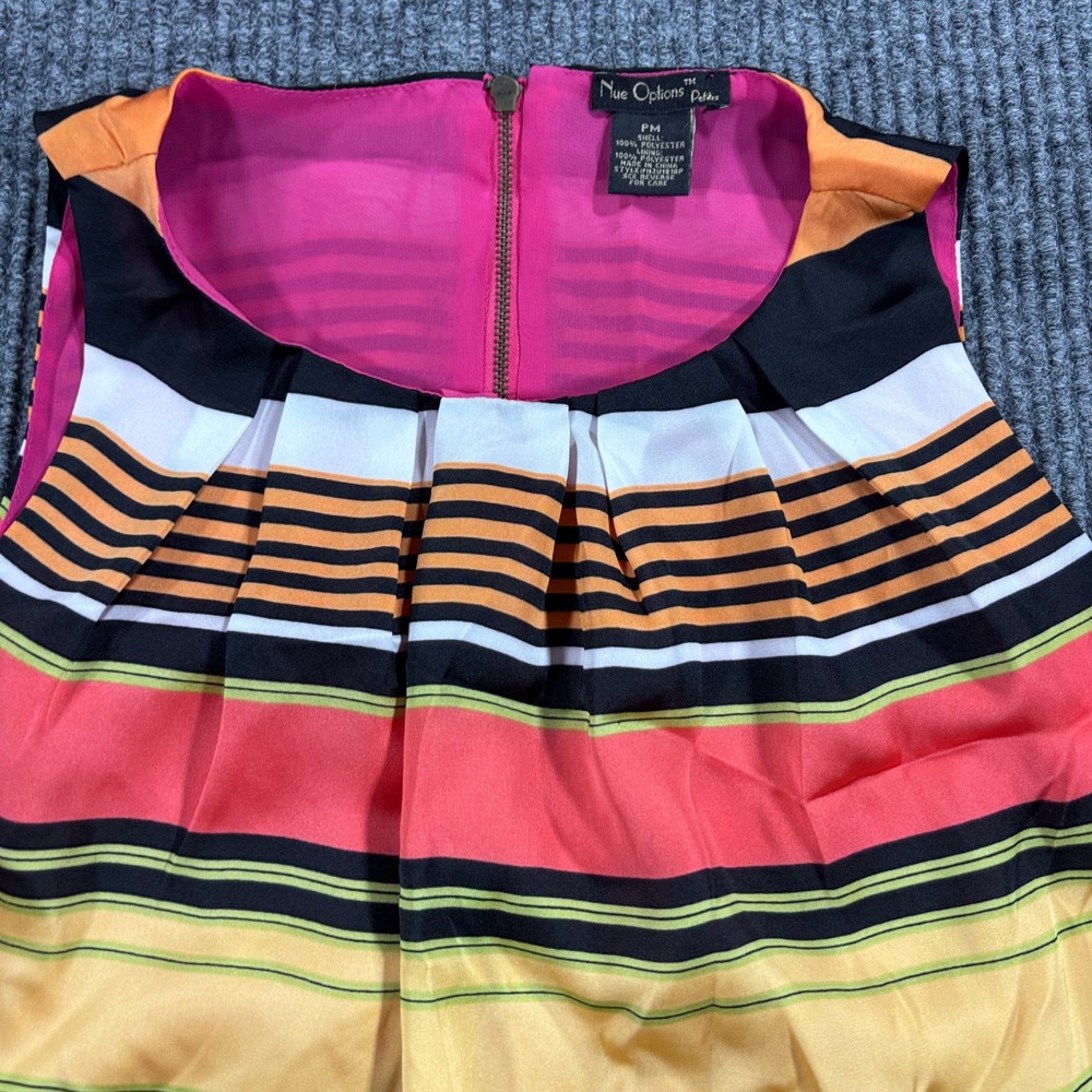 Nue Options Petite Blouse Womens PM Multi-Color Striped Bubble‎ Hem Sleeveless
